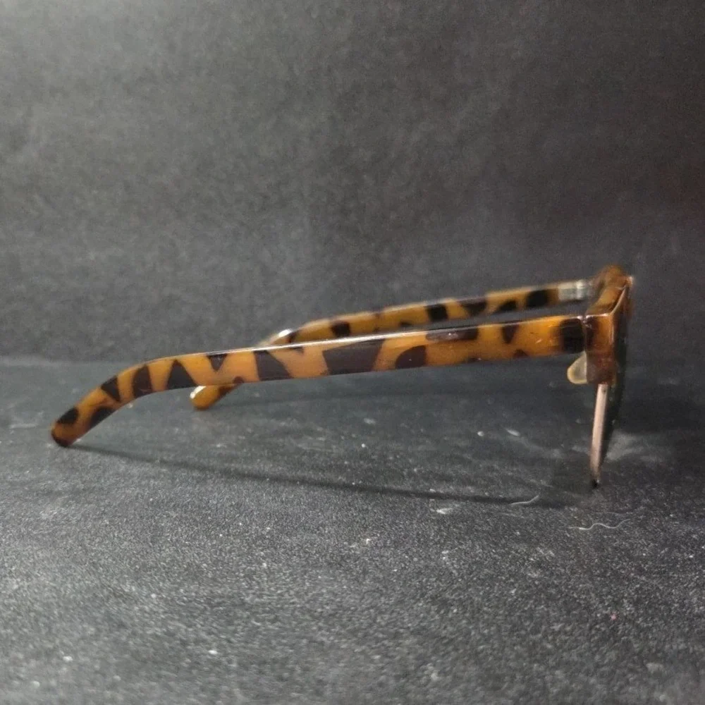 Tortoise Shell Round Clubmaster Sunglasses, Gold Trim, Green Lens, Retro Shades